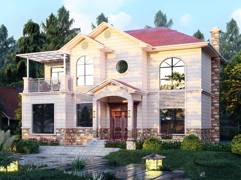 二層地中海風(fēng)格的輕鋼別墅